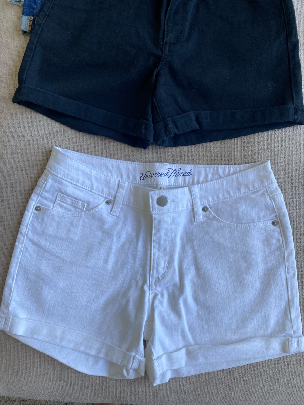 4 for 1 Universal Thread Women's Denim Shorts - Light + Dark Wash, Black, White - Picture 9 of 11